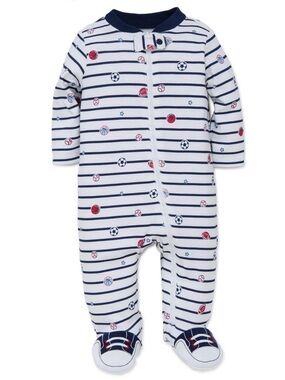 Little Me Navy Striped Sports 100% Cotton Sleeper Footie